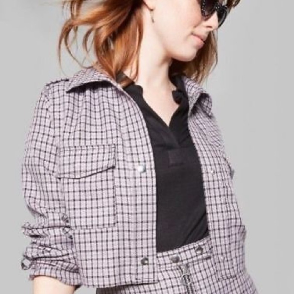 Wild Fable Purple and Black Plaid Cropped Shacket